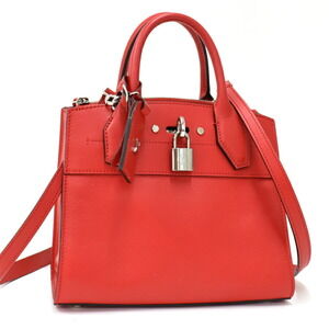 Louis Vuitton City Steamer Handbag Shoulder Bag Leather Red